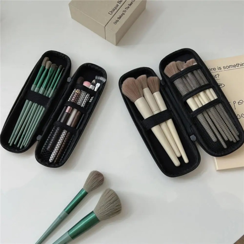 Beauty Makeup Women - 1 PC กระเป๋าเครื่องสําอางสีดํากันน้ํา Double Zipper แปรงแต่งหน้าผู้หญิงกระเป๋าแบบพกพาผู้ถือแปรงแต่งหน้า